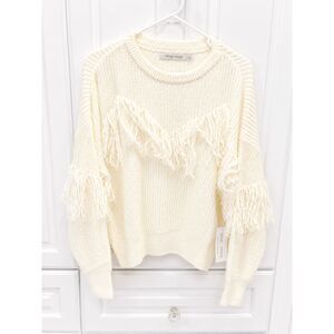 NWT Bishop + Young Glam Slam Fringe Sweater Ivory Mohair Blend Boho Small‎